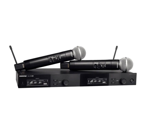 Shure SLX-D Wireless Dig Handheld System Dual Channel; SLXD2 Tx; SM58 Mic;SLXD4D Rx; 520-564MHz